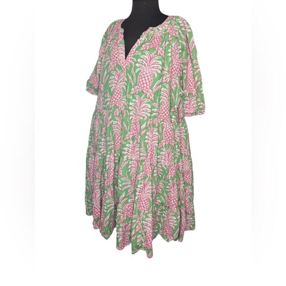 Crown & Ivy Pineapple Printed Peasant Dress Womens Size 2X Colorful Resortwear - Picture 2 of 8